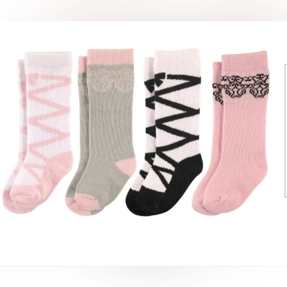 Luvable Friends 4pair Baby Girl knee high ballet Socks Set size 6-12 Months new‎